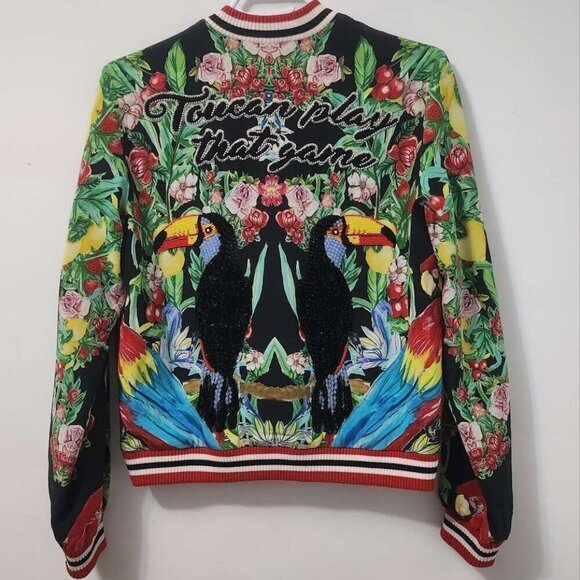 Camilla Toucan Play 2 Way Reversible Bomber Jacket Embroidered Size Small b11